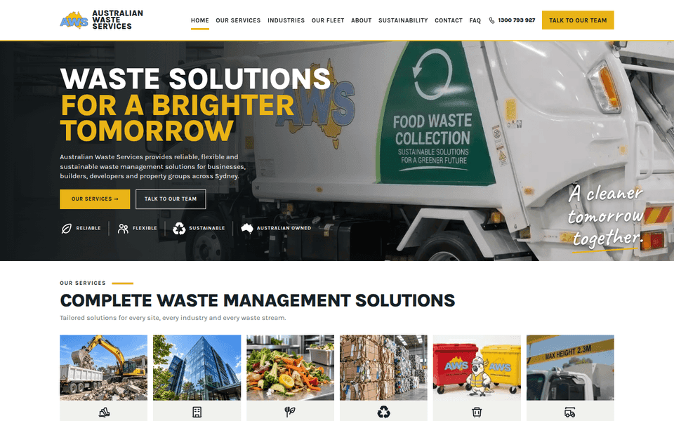 Australian Waste Services website homepage