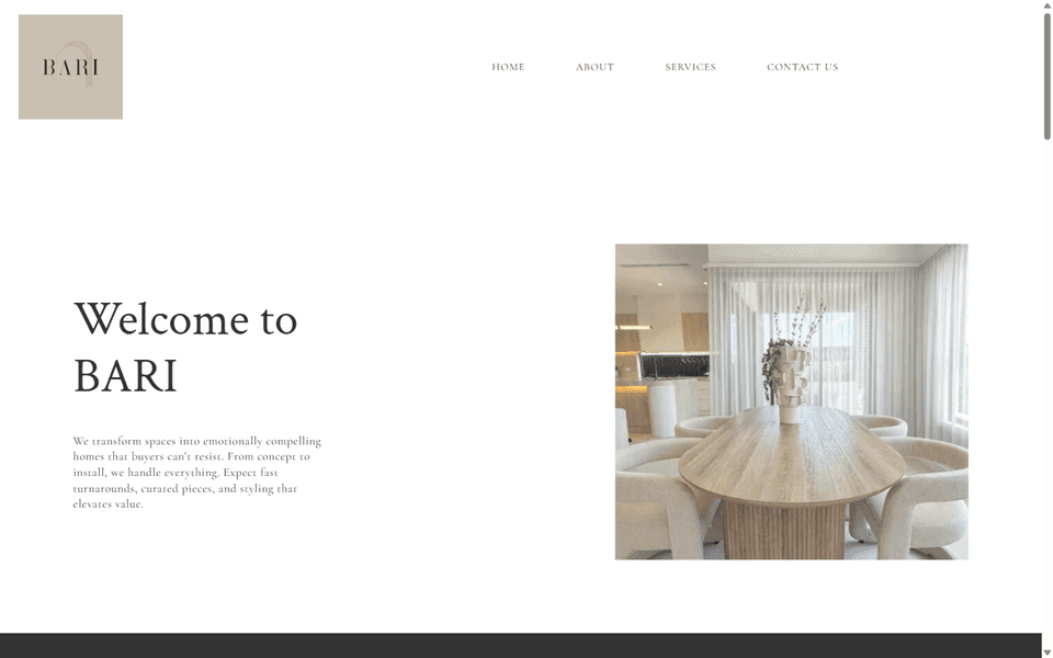 Bari Home Styling website homepage