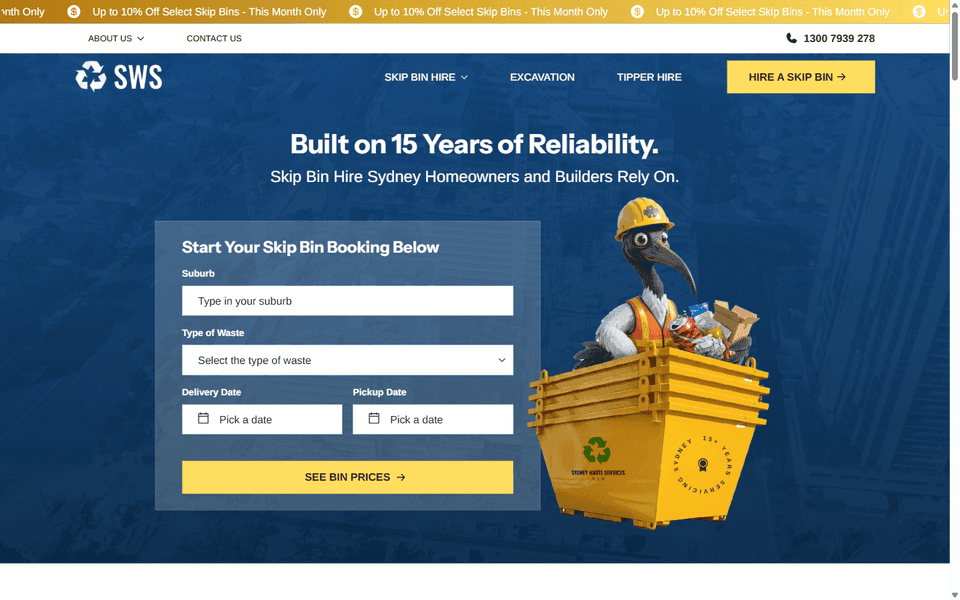 Sydney Waste Services website homepage
